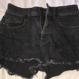 American Eagle Black Jean Shorts w/ Flowers!